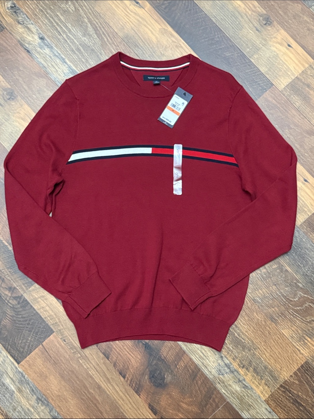 Tommy Hilfiger Burgundy Cotton Crewneck Sweater Men’s Small NWT